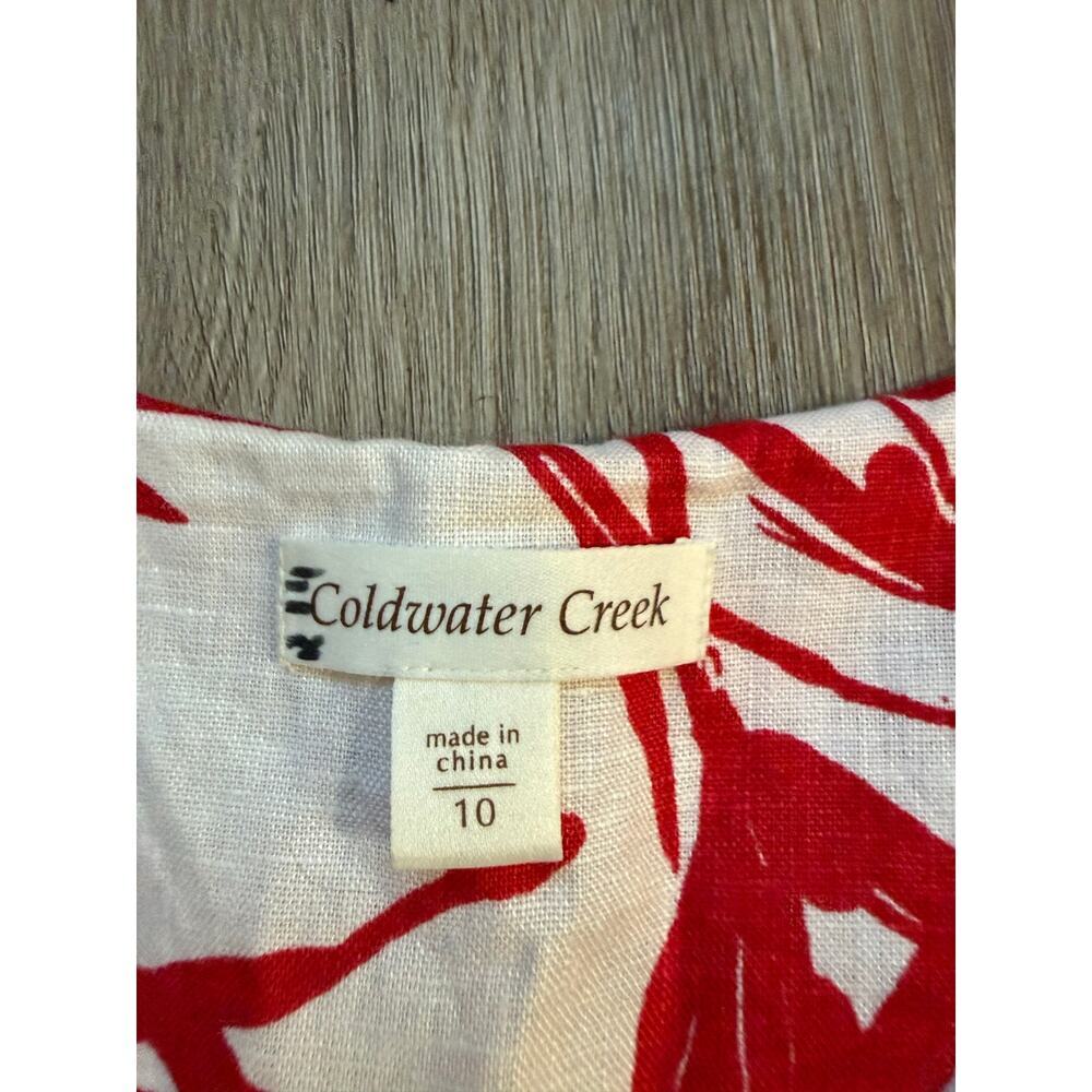 Coldwater Creek White & Red 100% Linen and cotton dress, women's size 10 - Picture 3 of 7